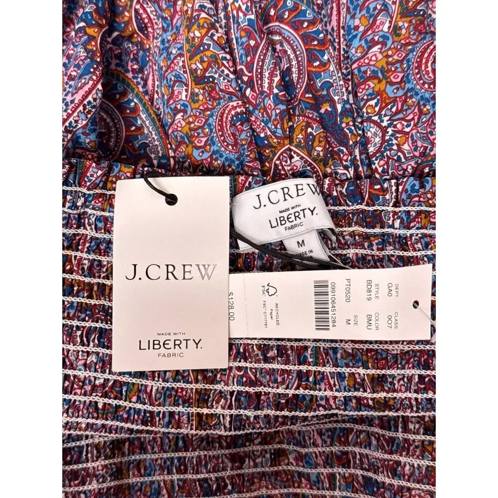 New J Crew x Liberty London Top Medium Womens Puff Sleeve Smocked Paisley Blouse